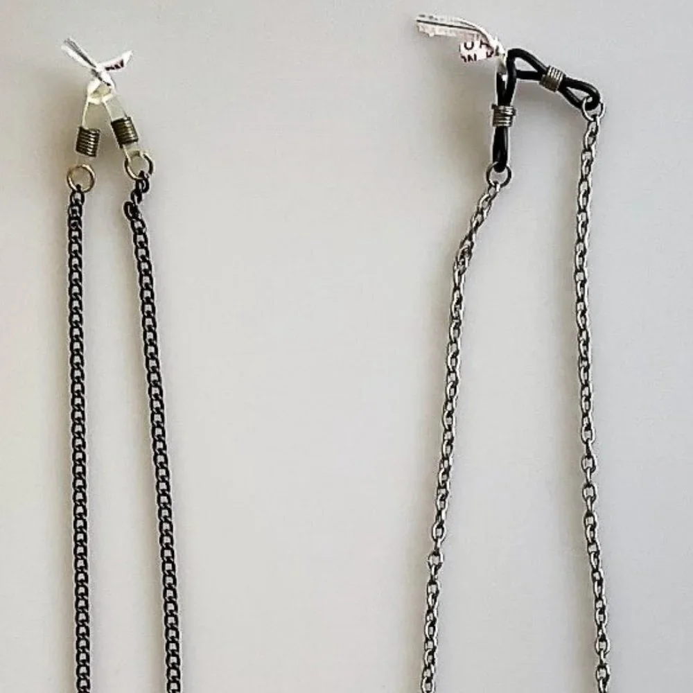 VTG Eyeglass Metal Chains Glasses Straps Black Silver
